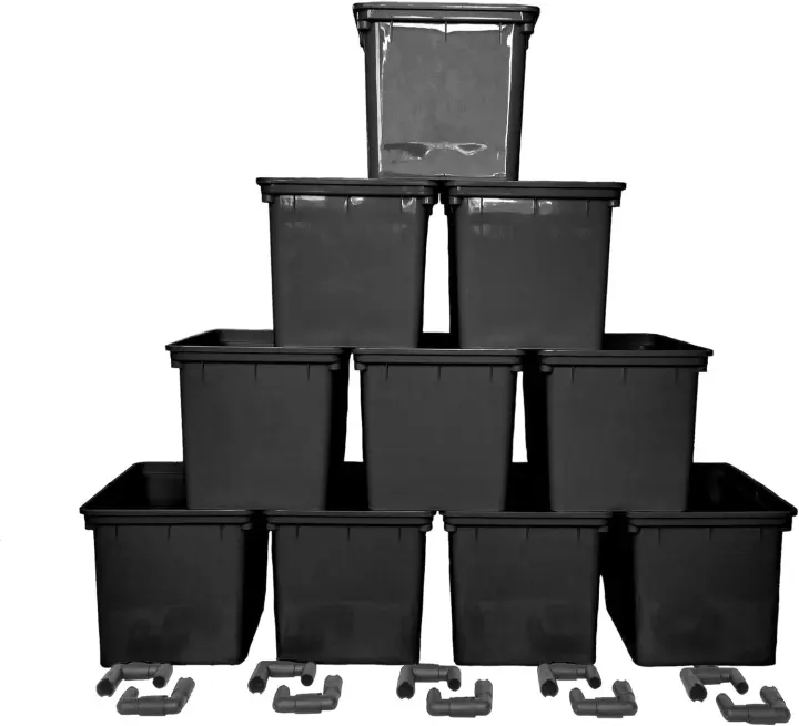 10-Pack Dutch Bucket Hydroponic System — 11L Bato Buckets