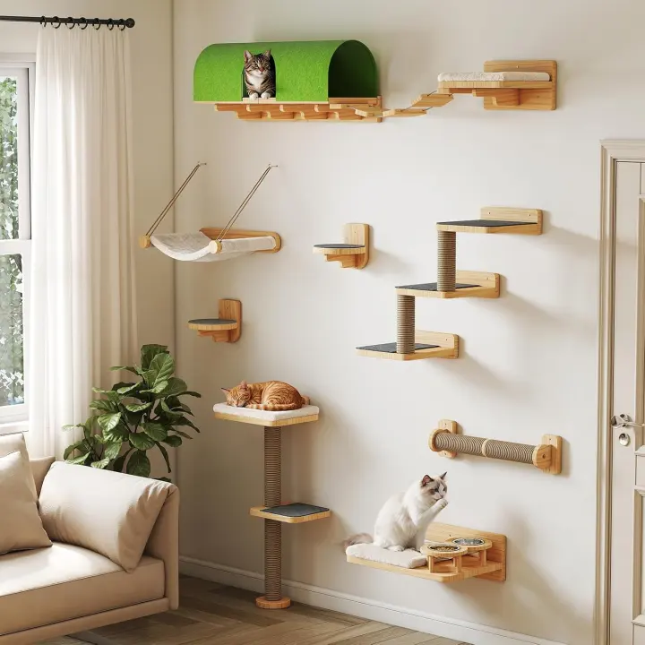 10-Piece Pine Wall Cat Climbing System with Tunnel