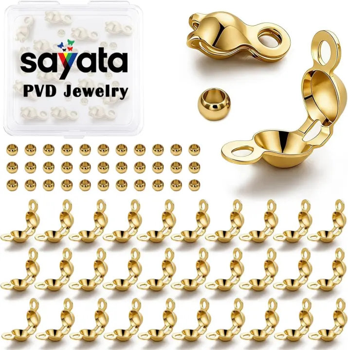 100-Pack 18K Gold PVD Crimp Bead Covers & Crimps for Jewelry