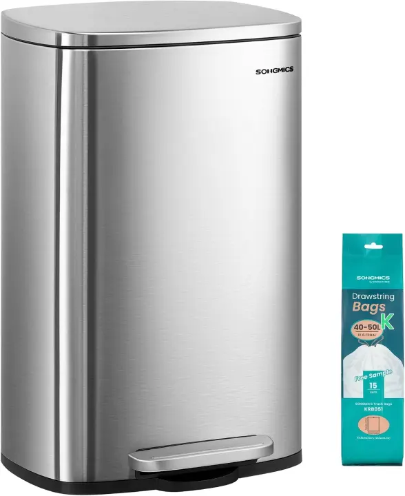 13-Gallon Stainless Steel Step-On Kitchen Trash Can with Soft-Close Lid