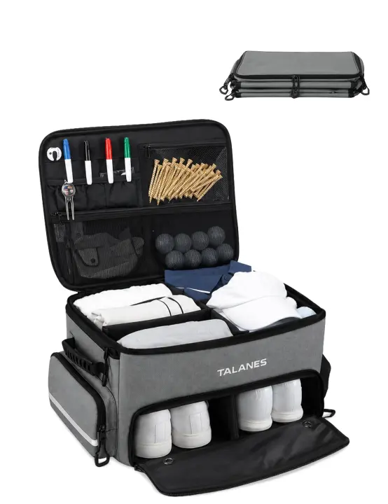 2-Layer Golf Trunk Organizer with Ventilated Shoe Pockets (Gray)