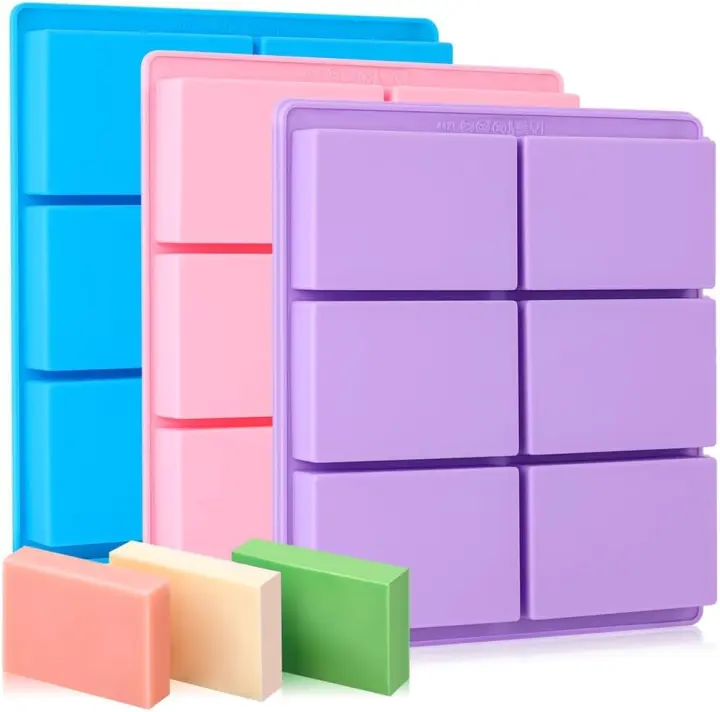 3-Pack Rectangular Silicone Soap Mold Trays — 6 Cavities Each