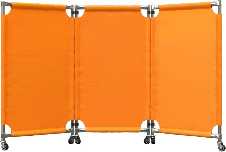 3-Panel Foldable Welding Screen with Frame & Wheels — Orange, 43.3×22.8 in