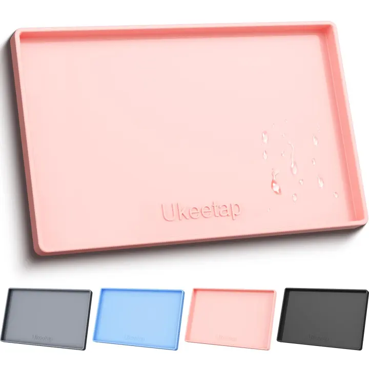34" x 22" Extra-Thick Waterproof Silicone Mat with Raised Edge — Pink