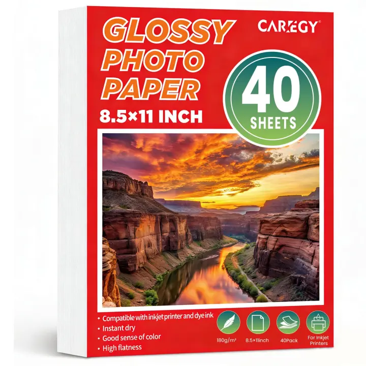 40-Sheet Single-Sided Glossy Photo Paper for Inkjet Printers — 8.5x11, 180gsm