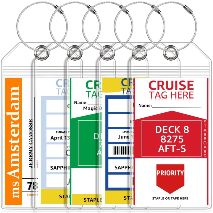 5-Pack Clear Cruise Luggage Tag Holders with Steel Wire Loops