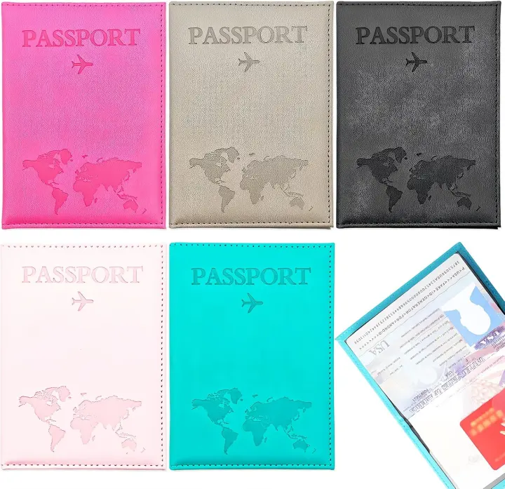 5-Pack PU Leather Passport Covers with Embossed World Map