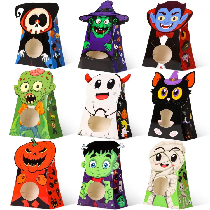 54-Pack Halloween Treat Boxes with Window — 9 Playful Designs (Small Gift Boxes)