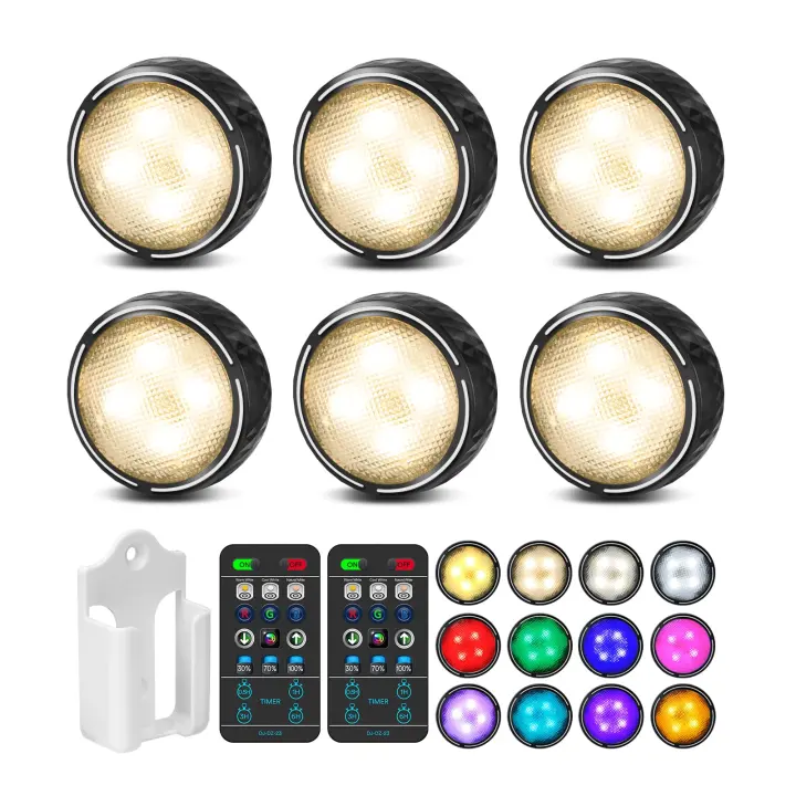 6-Pack Battery Puck Lights — Remote-Controlled LED Under-Cabinet Set