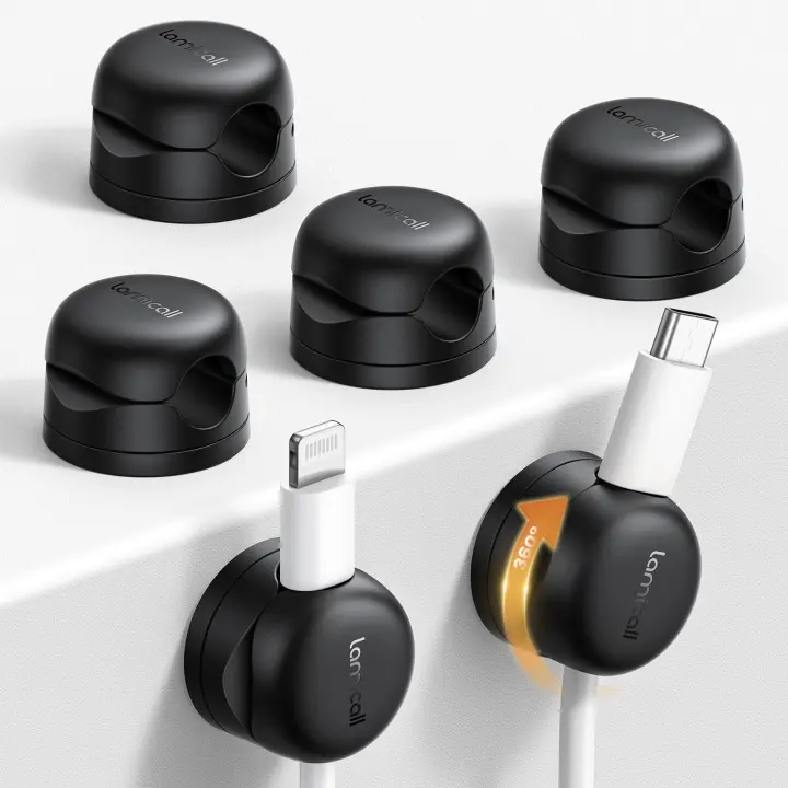 6-Pack Rotating Cable Clip Organizers with Spring Lock
