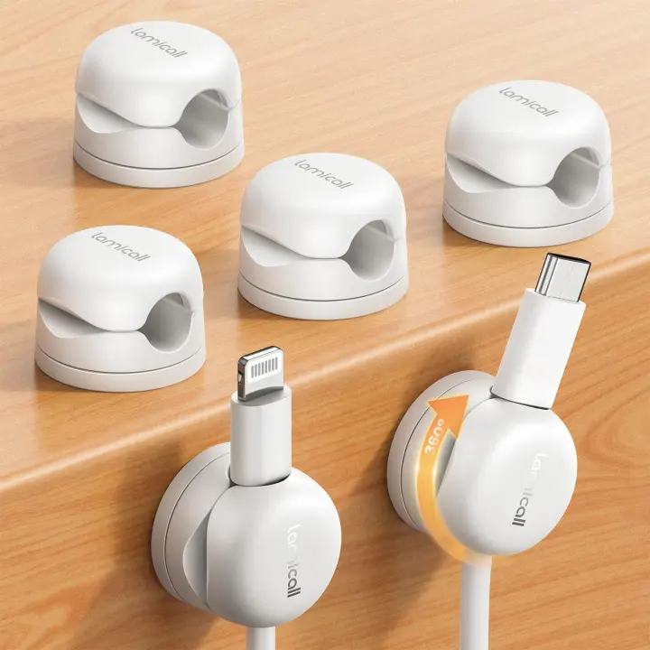 6-Pack Rotating Cable Clips with Spring Lock — Cord Organizer