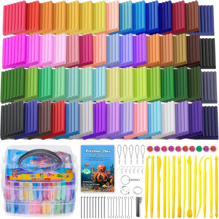 60-Color Polymer Clay Set with Sculpting Tools — Oven-Bake Modeling Clay