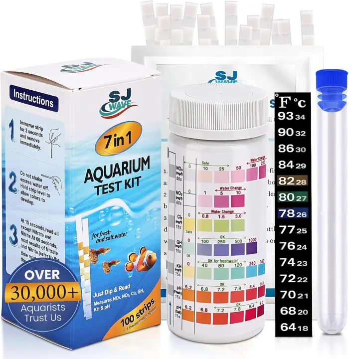 7-in-1 Aquarium Water Test Strips with Thermometer — 100 Count