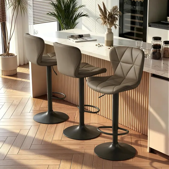 Adjustable Faux Leather Swivel Bar Stools — Set of 3, Counter/Bar Height
