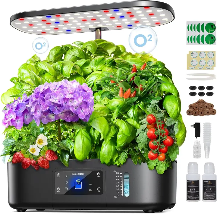 Ahopegarden 12‑Pod Hydroponic Indoor Garden with LCD Grow Light
