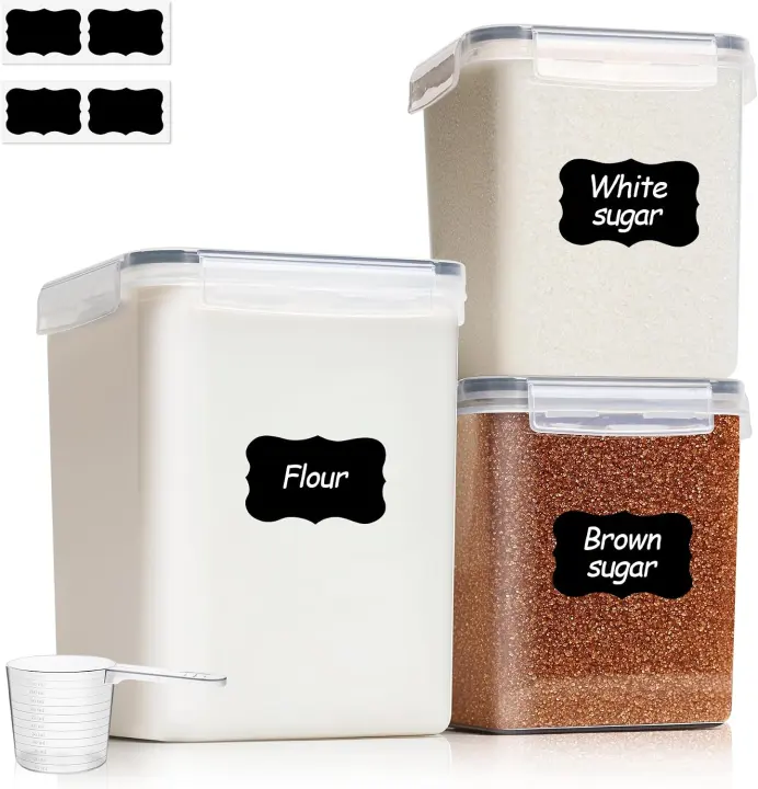Airtight Flour & Sugar Canister Set — 5.5Qt + 2 × 2.6Qt, 3-Pack
