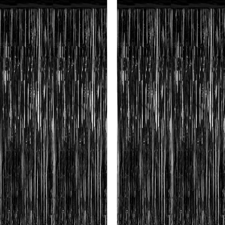 Black Metallic Foil Party Curtain Backdrop — 2-Pack (3.28 x 7.05 ft)