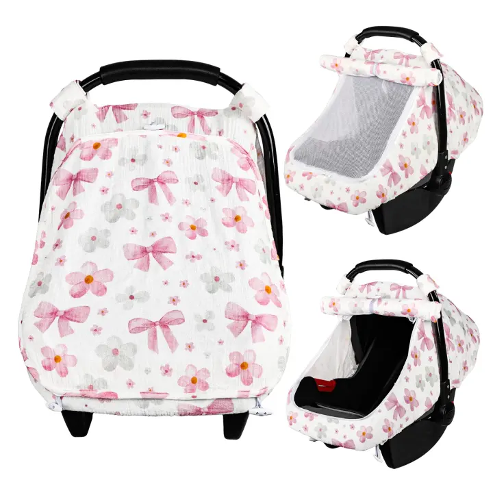 Breathable Muslin Infant Car Seat Canopy with Large Viewing Window