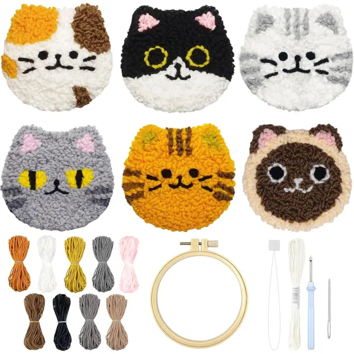 Cat Punch Needle Coaster Kit — Beginner Punch Needle Craft Set
