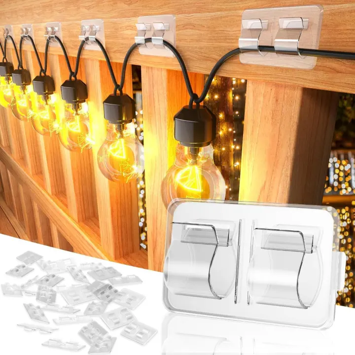 Clear Double-Hook Clips for Outdoor String Lights — 26-Pack