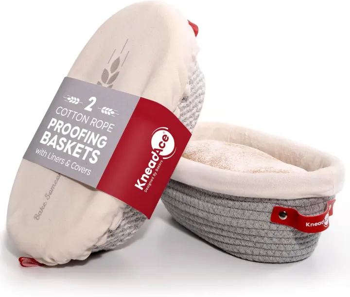 Cotton Rope Banneton Proofing Basket Set — 2 Oval Baskets with Liners & Covers