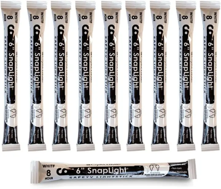Cyalume White 6" Emergency Glow Sticks — 8-Hour SnapLight Pack of 10