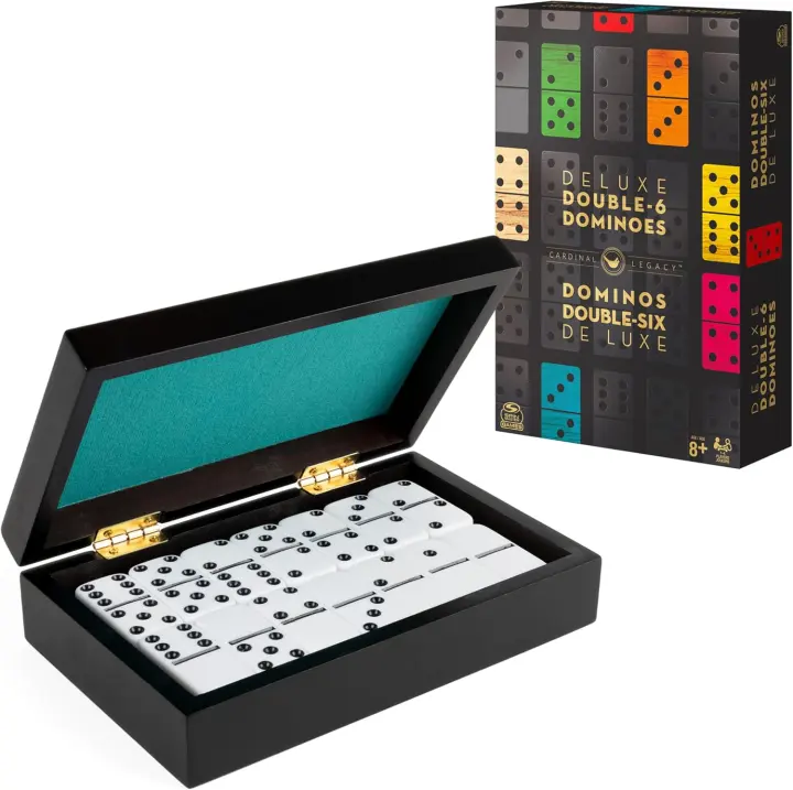 Deluxe Double-6 Dominoes Set with Lined Wooden Case