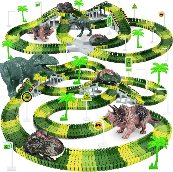Dinosaur Race Track Playset — Flexible Track with Dino Cars & Figures