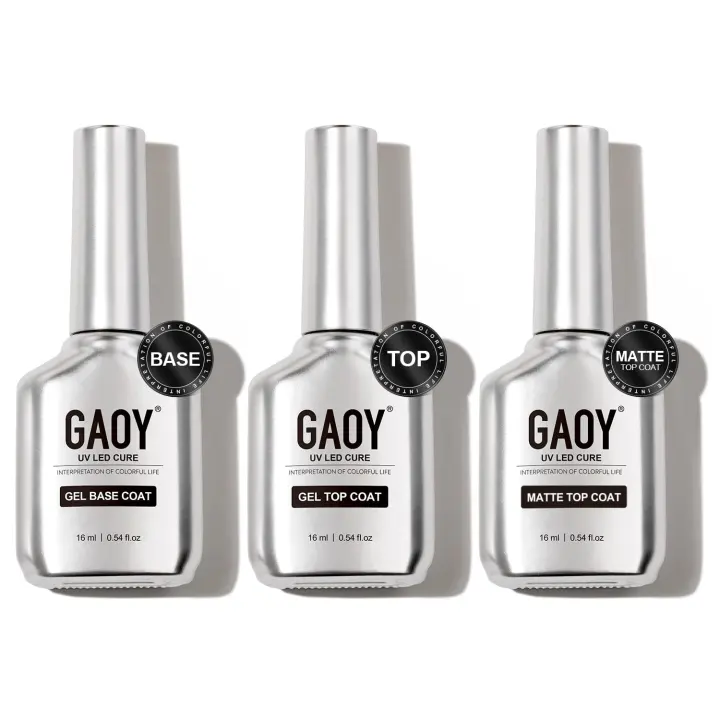 GAOY Gel Nail Set — 3 x 16ml Base, Gloss & Matte Top Coats