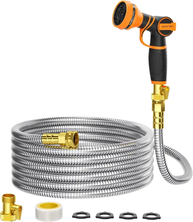 Giraffe Tools 50 ft x 5/8 in 304 Stainless Steel Garden Hose — Metal Hose