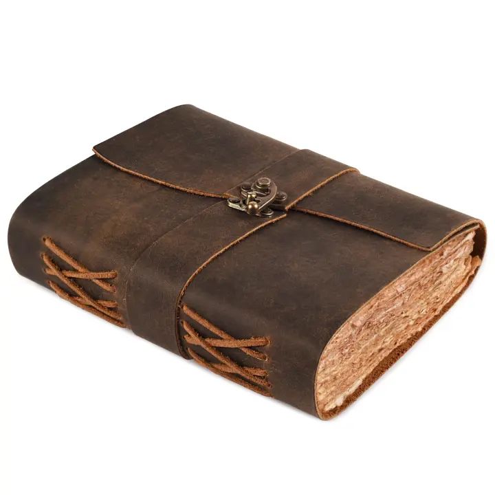 Handcrafted Buffalo Leather Journal — Top-Lock Deckle 6x4