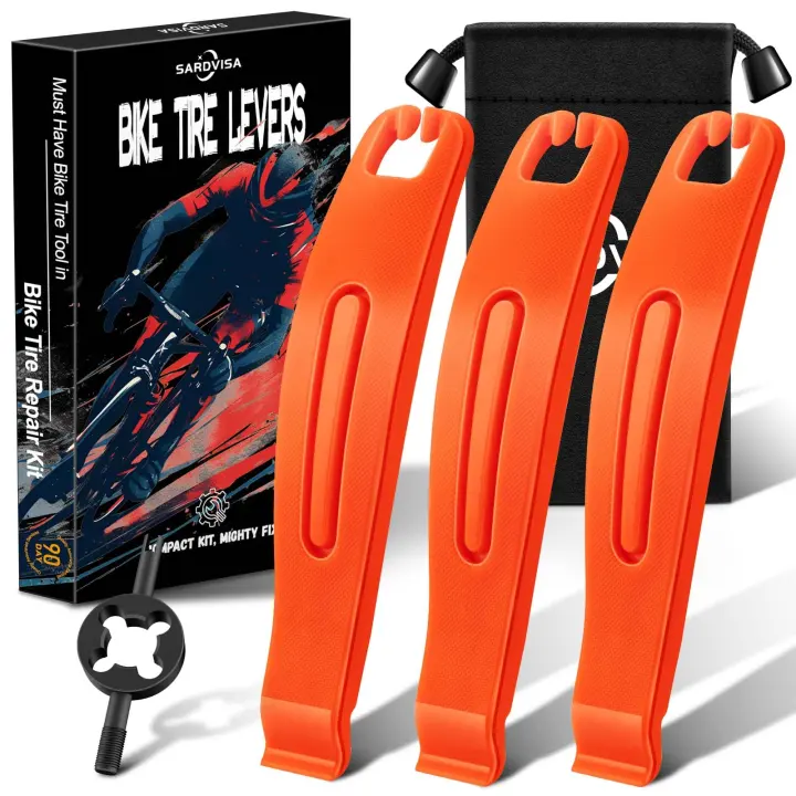 Heavy-Duty Bicycle Tire Lever Kit — 3 Plastic Levers + Valve Tool