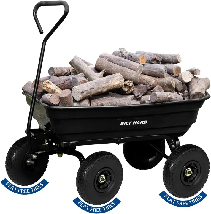 Heavy-Duty Poly Garden Dump Cart — 600 lb Capacity, No-Flat Tires