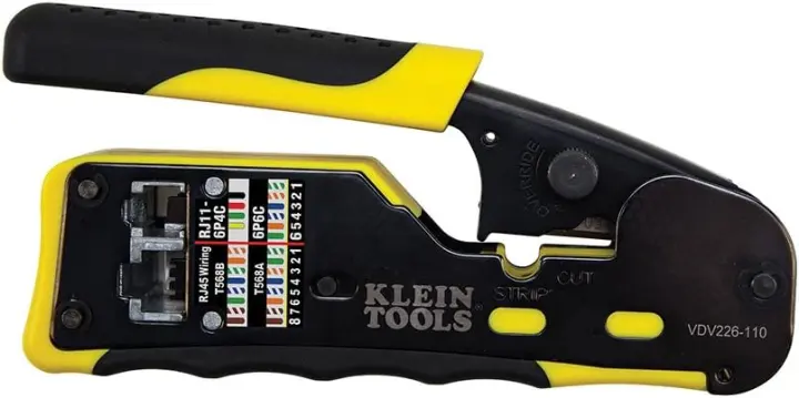 Klein Tools Ratcheting Pass‑Thru Data Cable Crimper (RJ11/RJ12/RJ45)