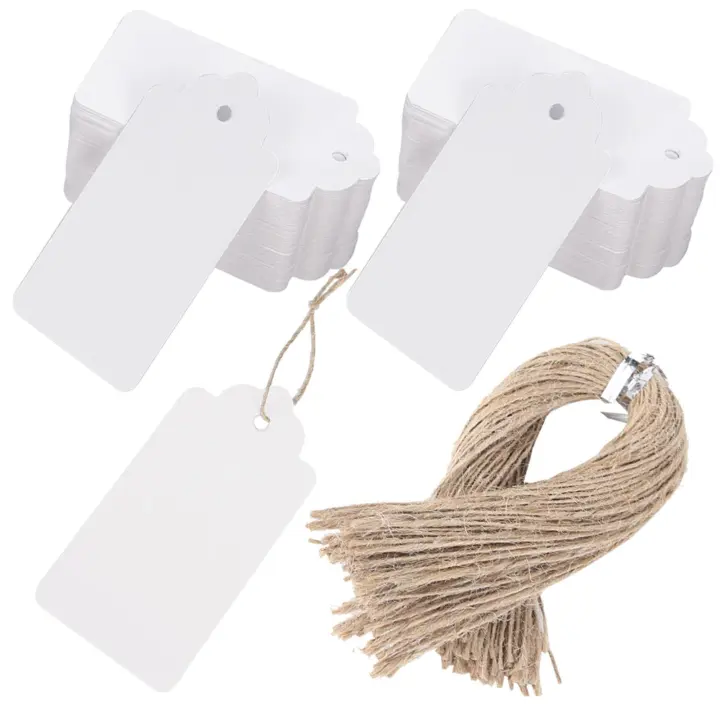 Large White Scalloped Gift Tags with Jute — 100 Pack, 2 x 4 in