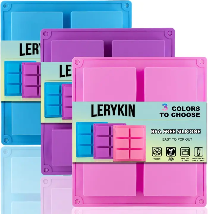 LERYKIN 3-Pack 6-Cavity Rectangular Silicone Soap & Baking Molds