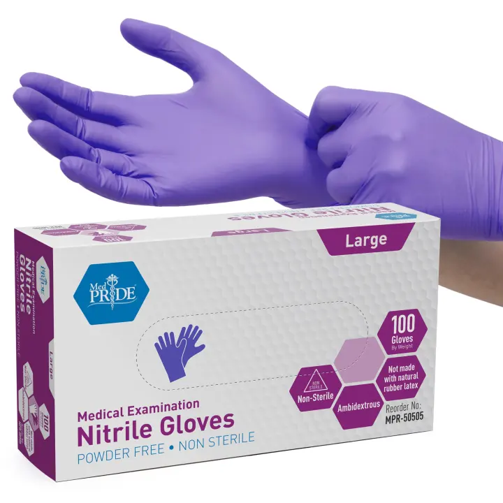 MedPride Powder-Free Nitrile Exam Gloves — Large (Box of 100)