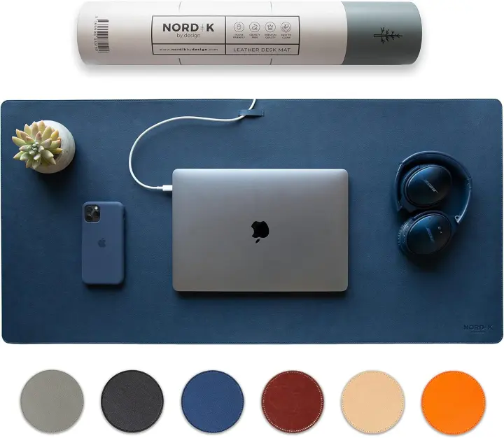 Midnight Blue Large Leather Desk Mat — 35 x 17 in Desk Pad
