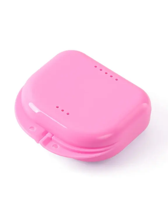 Orthodontic Retainer Case with Vent Holes — Plastic Mouth Guard Holder (Pink)