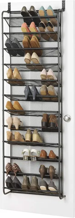 Over-the-Door 36-Pair Shoe Organizer — 12-Tier Metal & Mesh Rack