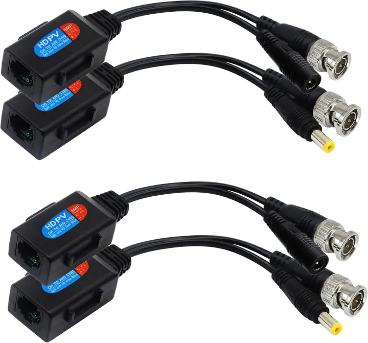 Passive HD RJ45-to-BNC Video Balun Sets with Power Jack (2 Pairs)