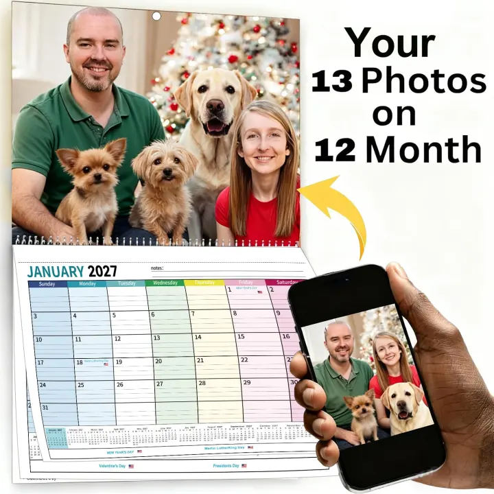 Personalized 11" x 17" Wall Calendar 2027 — 13-Photo Spiral-Bound