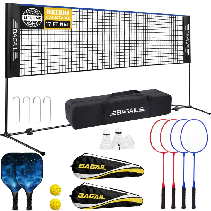 Portable Badminton & Pickleball Net — 17ft Foldable Combo, 100 lb Strength