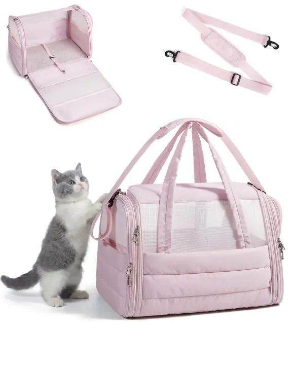 Quilted Soft-Side Cat & Small Dog Travel Carrier — Collapsible