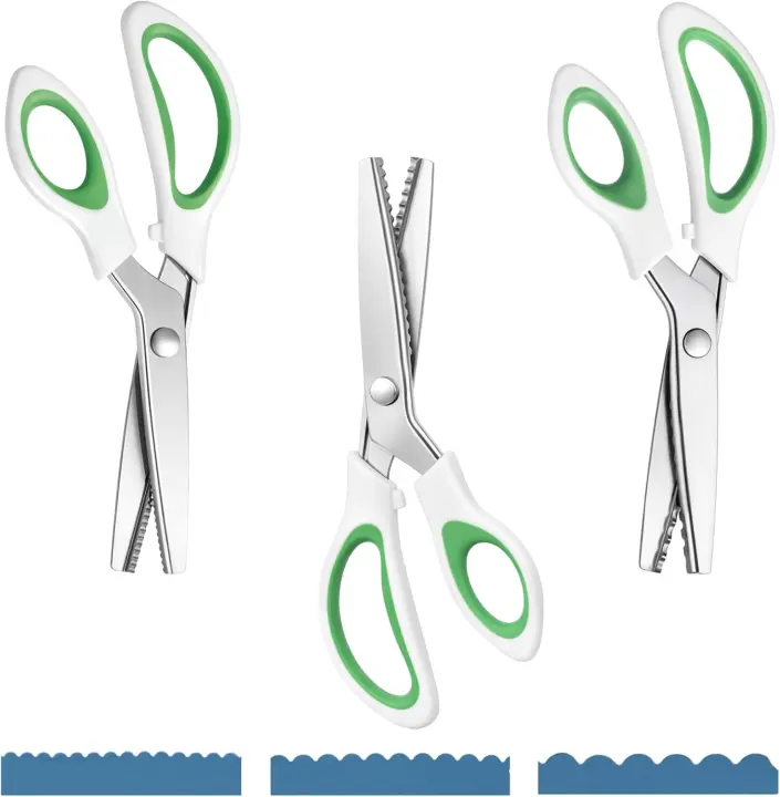 Set of 3 Scalloped Pinking Shears — 3mm / 5mm / 7mm Fabric Scissors