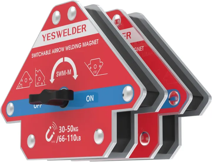 Switchable Arrow Welding Magnets — 2-Pack (66–110 lb Hold)