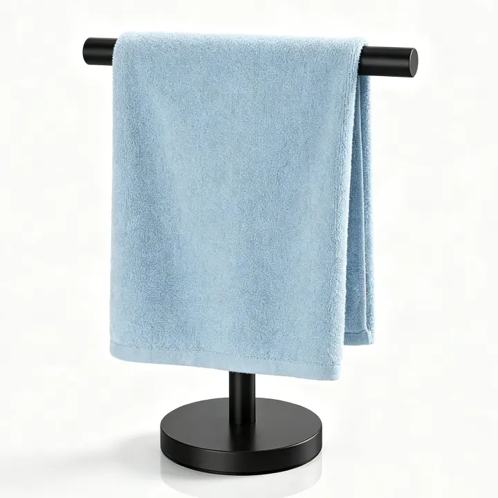 T-Shaped Stainless Steel Hand Towel Stand — Black Countertop Rack