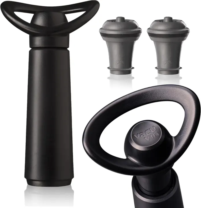 Vacu Vin Concerto Wine Saver Pump with 2 Black Vacuum Stoppers