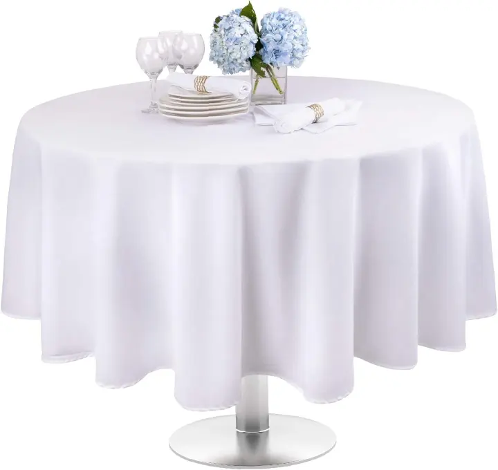 White Polyester Square Tablecloths — 85 x 85 inches, 12-Pack (Restaurant Quality)