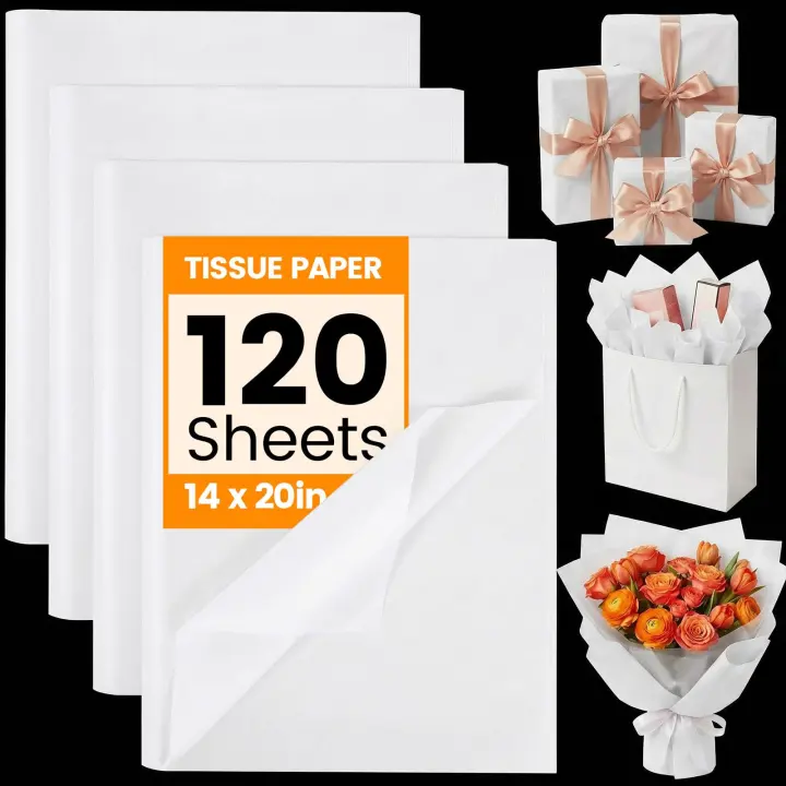 White Tissue Paper Pack — 120 Sheets (14 x 20 in) for Gifts & Crafts